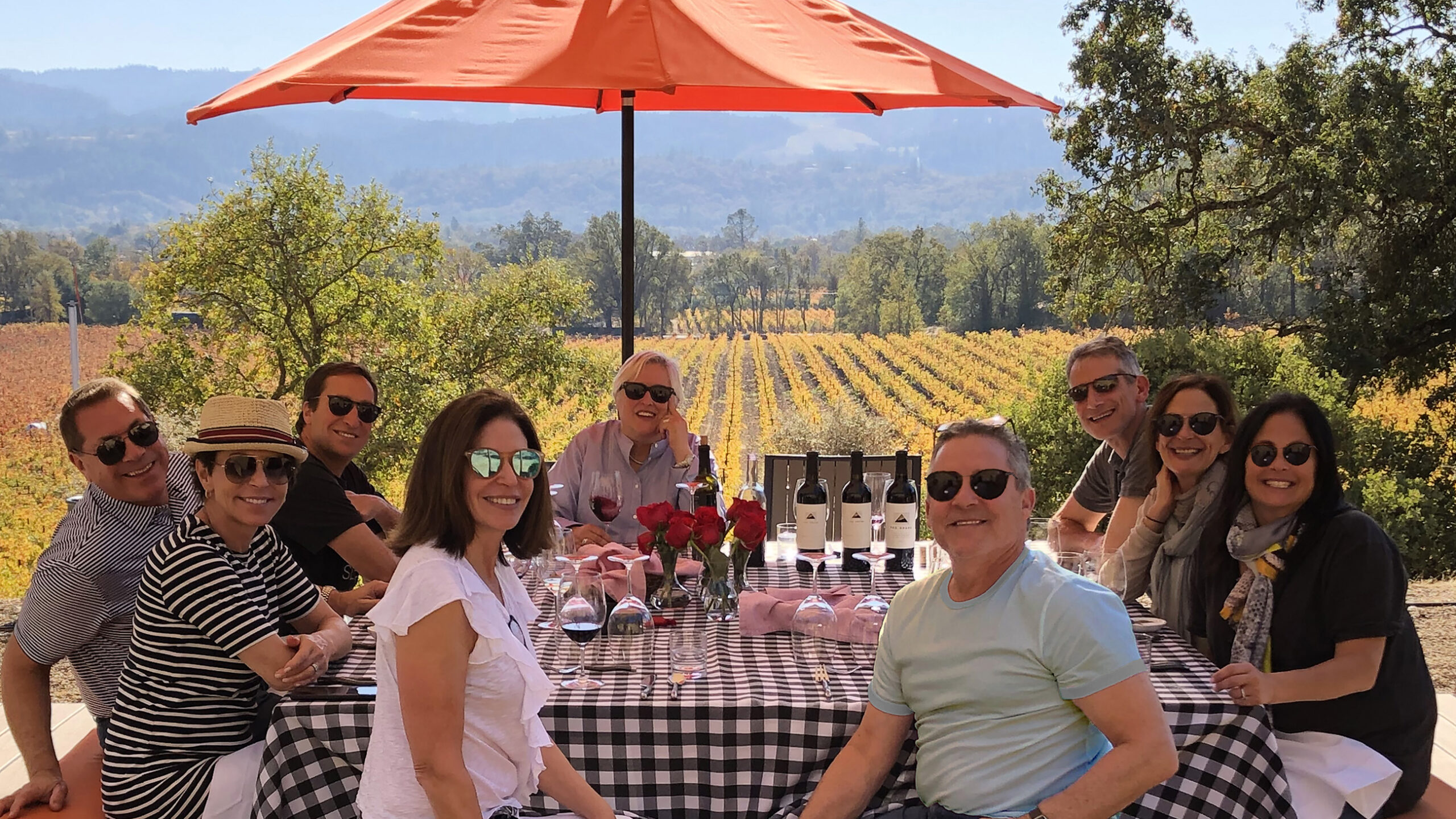 sharing wine on the vineyard